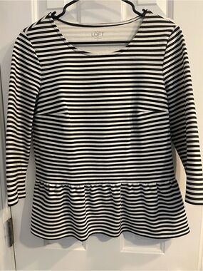 LOFT Black & White Striped Peplum Shirt